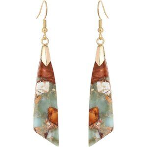 Boho Women Natural Stone Earrings Unique Healing Imperial Jasper Gemstone Energy